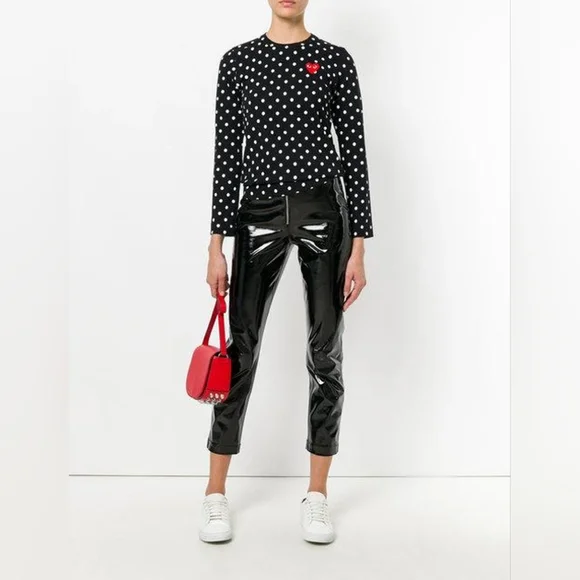 Comme Des Garcons Play Polka Dot Long 100% Cotton Tee Embroidered Heart Size L - Picture 2 of 15
